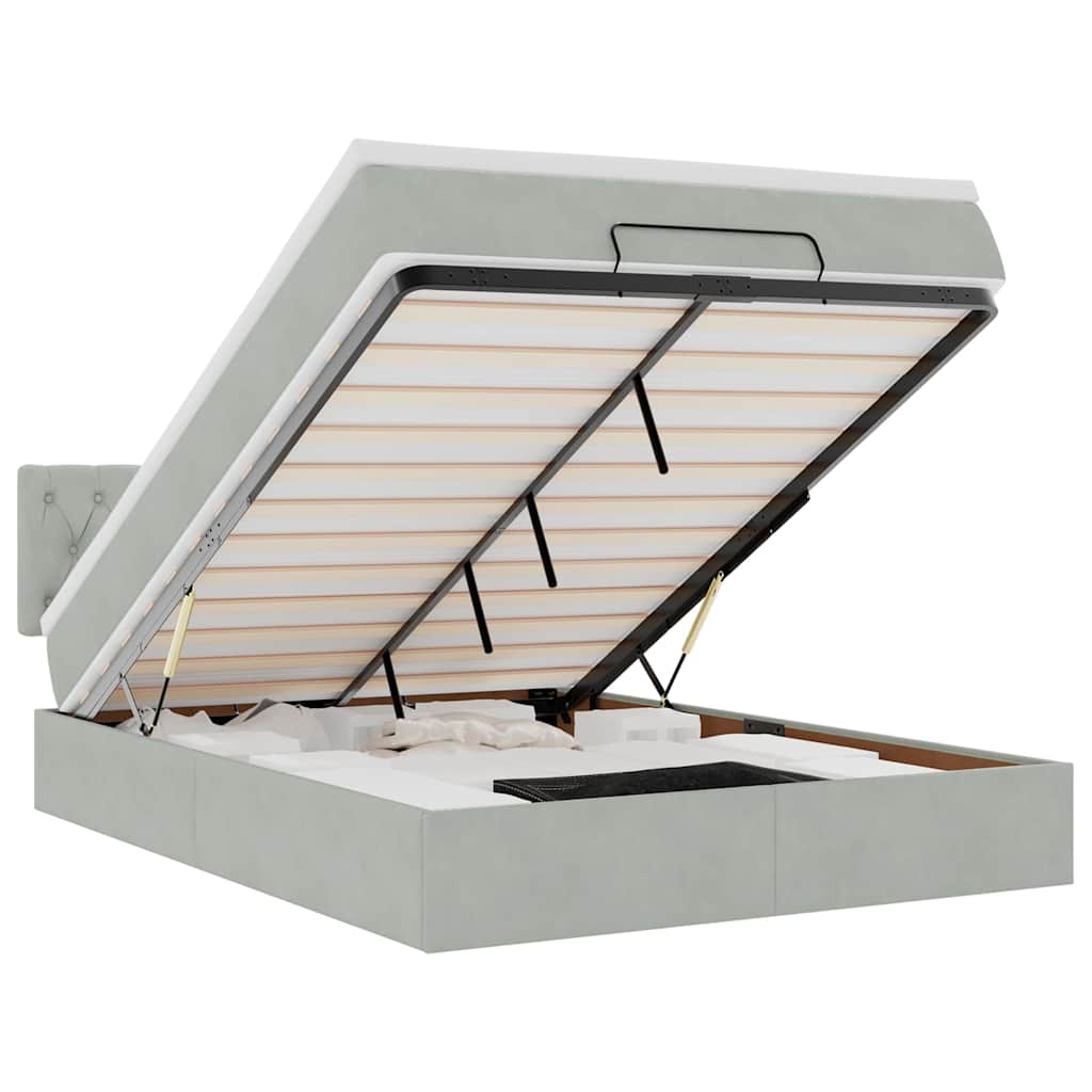 Cadru de pat otoman cu saltea Gri deschis 140x190cm catifea GartenMobel Dekor