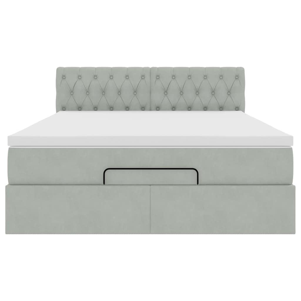 Cadru de pat otoman cu saltea Gri deschis 140x190cm catifea GartenMobel Dekor