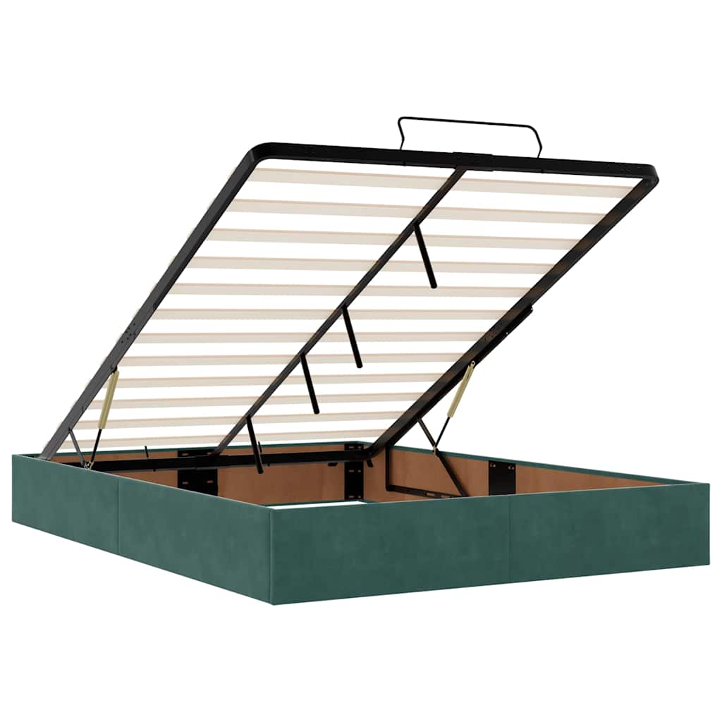 Cadru de pat otoman cu saltea verde închis 140x190cm catifea GartenMobel Dekor