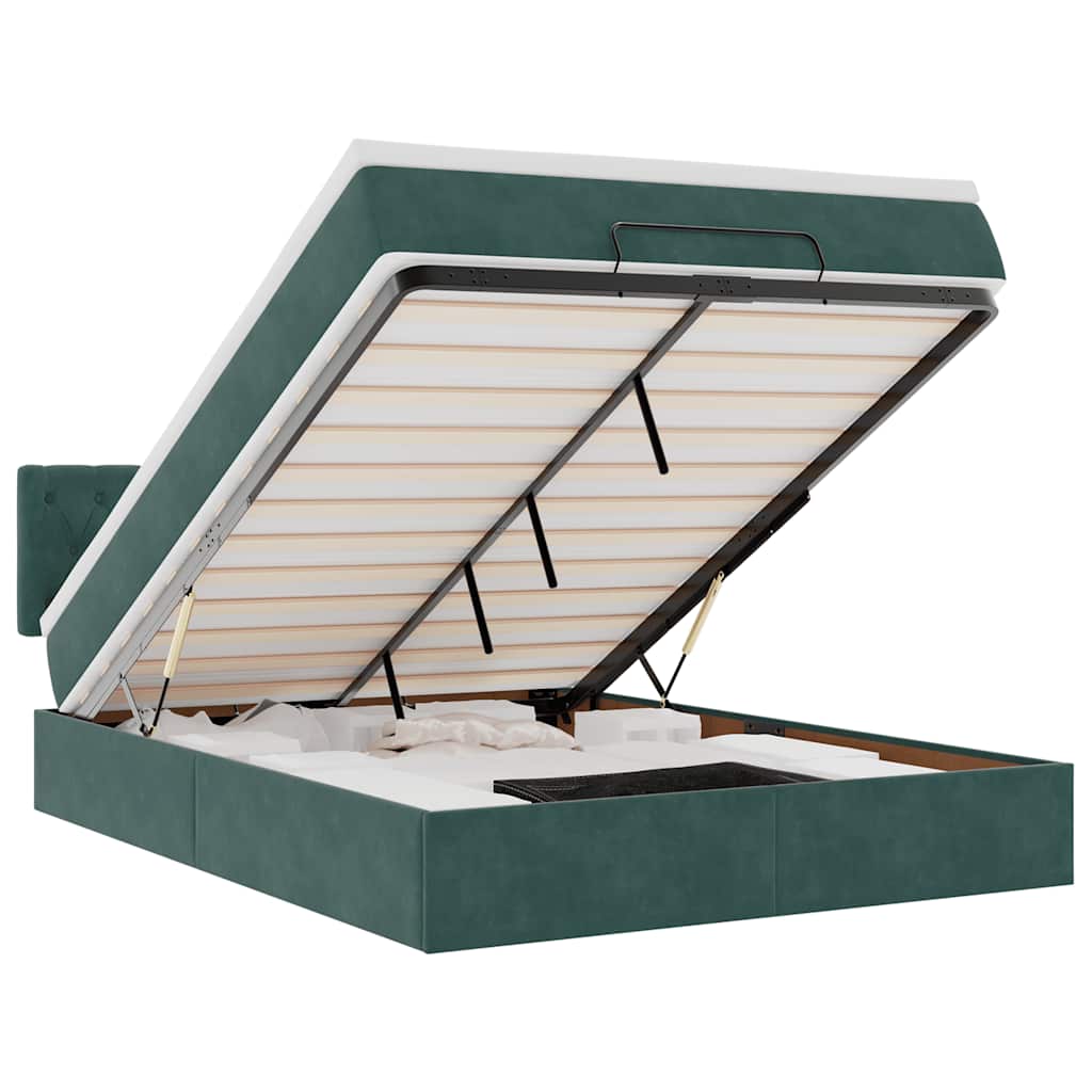 Cadru de pat otoman cu saltea verde închis 140x190cm catifea GartenMobel Dekor