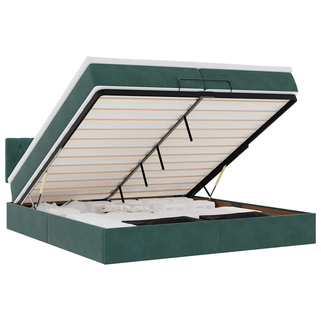 Cadru de pat otoman cu saltele Verde închis 200x200cm catifea GartenMobel Dekor