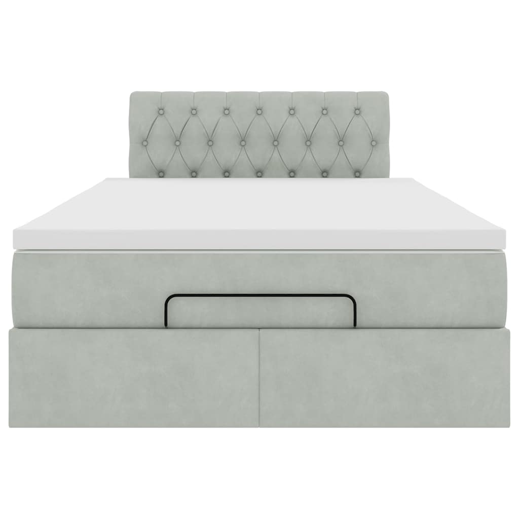 Pat otoman cu saltea și LED-uri, gri deschis, 120x190cm catifea GartenMobel Dekor