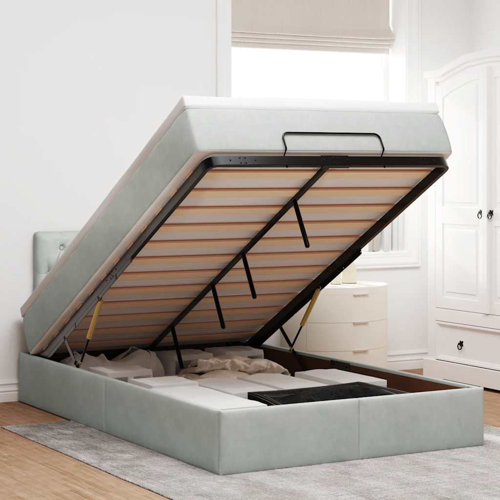 Pat otoman cu saltea și LED-uri, gri deschis, 120x190cm catifea GartenMobel Dekor