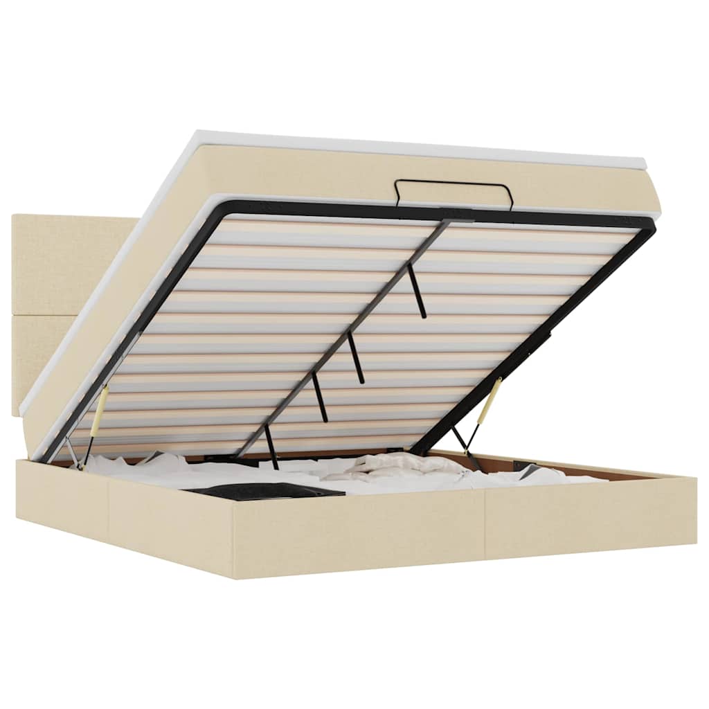 Cadru de pat otoman cu saltea crem 180x200cm stofa GartenMobel Dekor