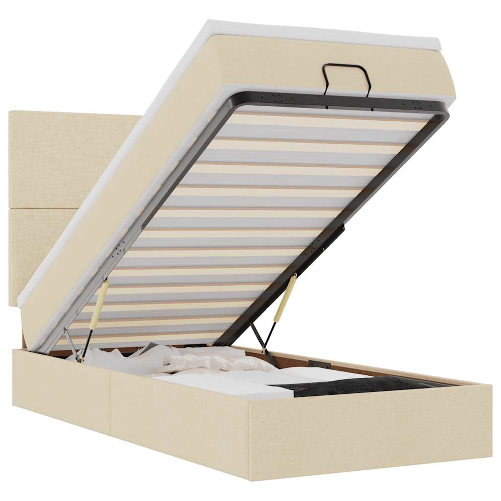 Cadru de pat otoman cu saltea crem 90x190cm stofa GartenMobel Dekor