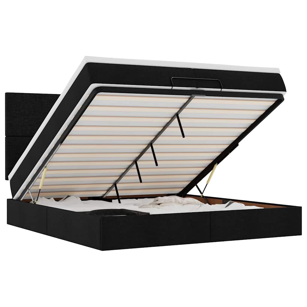 Cadru de pat otoman cu saltele, țesătură neagră 200x200cm GartenMobel Dekor