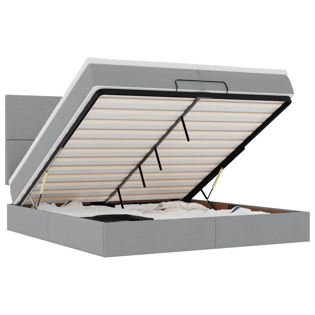 Cadru de pat otoman cu saltele țesătură gri deschis 200x200cm GartenMobel Dekor