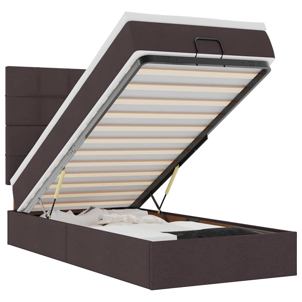 Cadru de pat otoman cu saltele țesătură maro închis 80x200cm GartenMobel Dekor