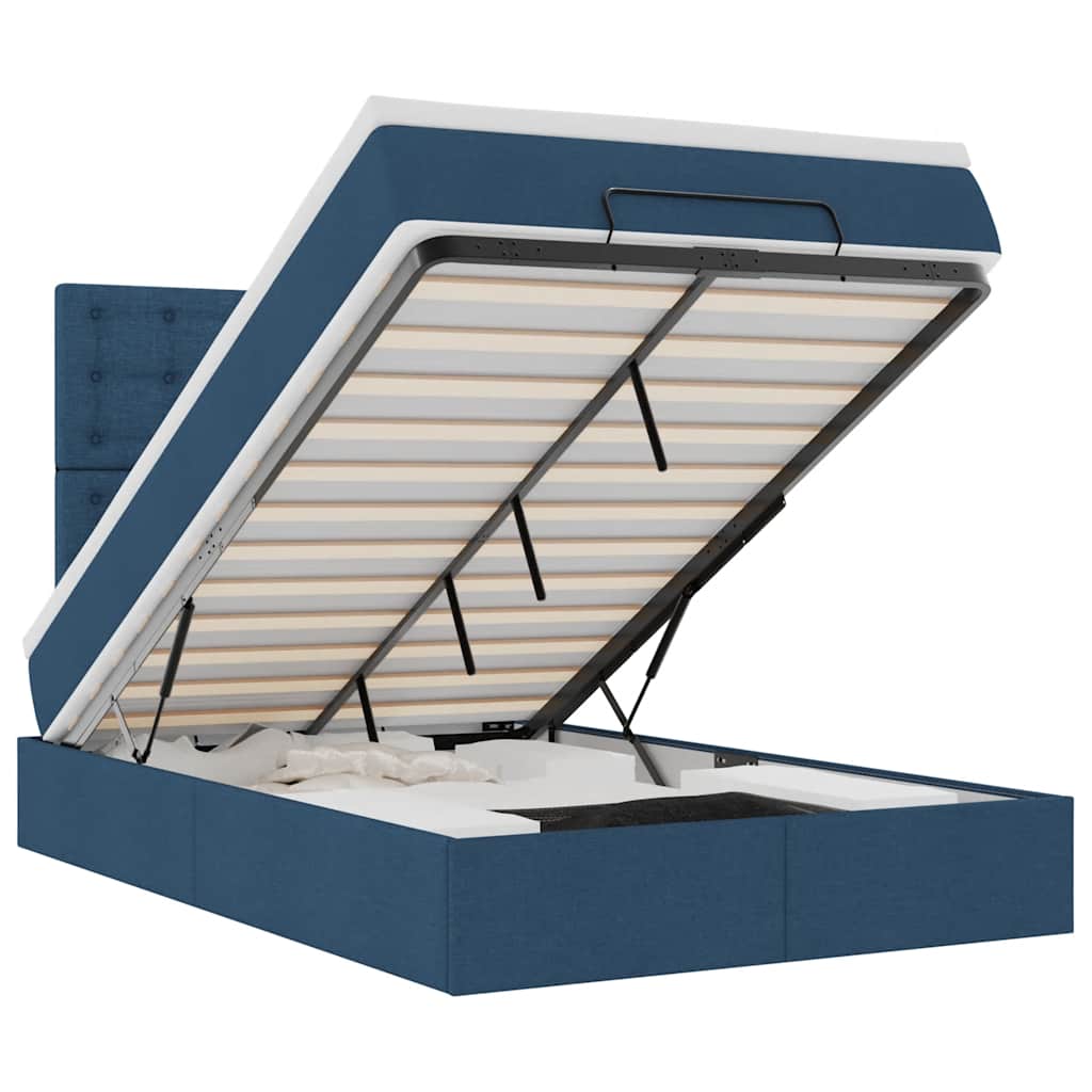 Cadru de pat otoman cu saltea 120x190 cm țesătură albastră GartenMobel Dekor