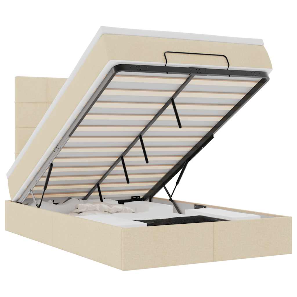 Cadru de pat otoman cu saltea crem 120x200cm stofa GartenMobel Dekor