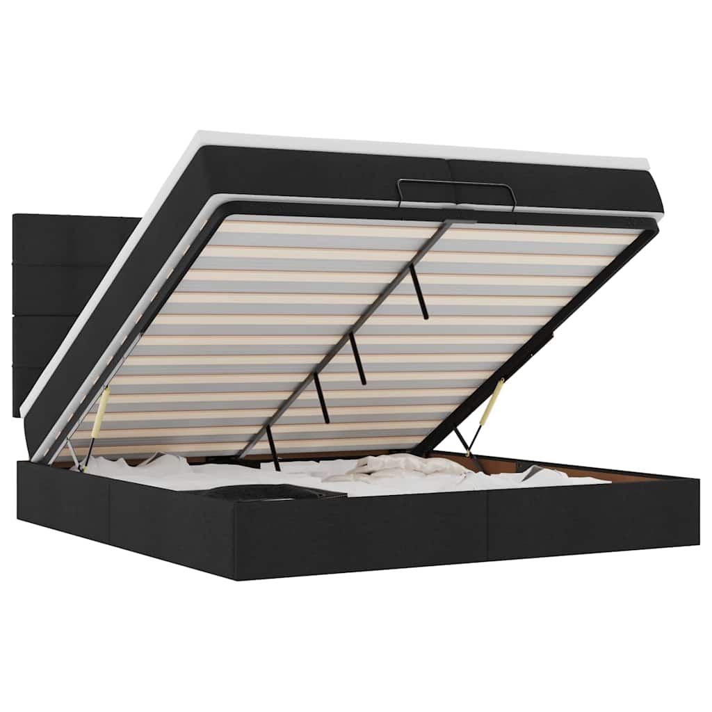 Cadru de pat otoman cu saltele, țesătură neagră 200x200cm GartenMobel Dekor