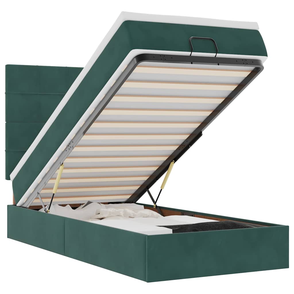 Cadru de pat otoman cu saltele, catifea verde închis 80x200cm GartenMobel Dekor