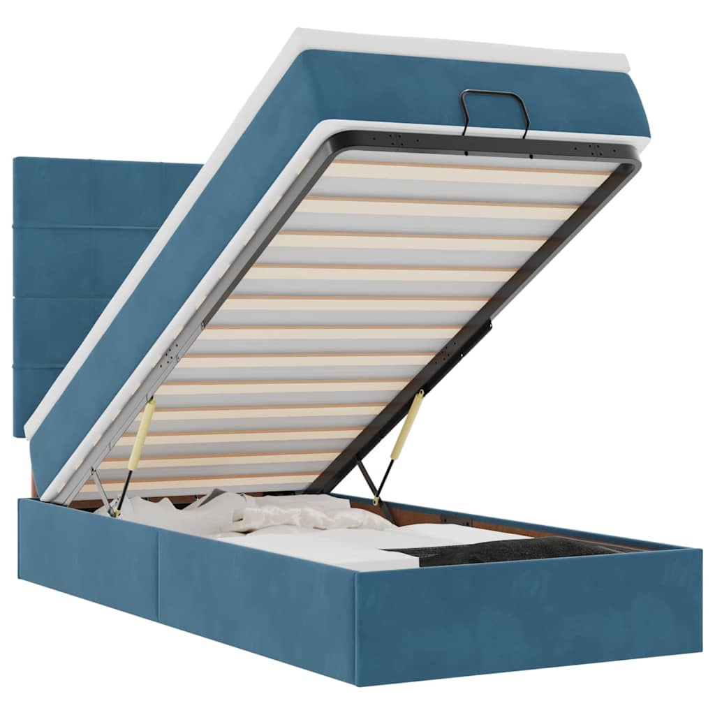 Cadru de pat otoman cu saltele Albastru închis 90x190cm catifea GartenMobel Dekor