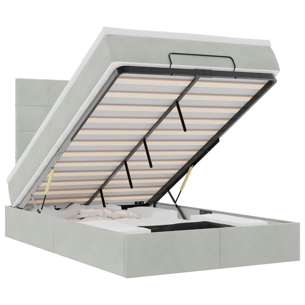 Cadru de pat otoman cu saltele Gri deschis 120x190cm catifea GartenMobel Dekor