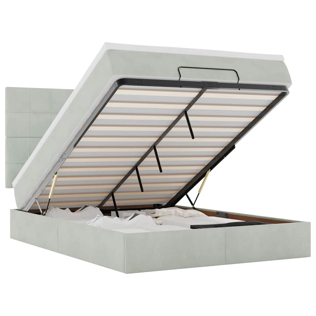 Cadru de pat otoman cu saltele Gri deschis 140x190cm catifea GartenMobel Dekor