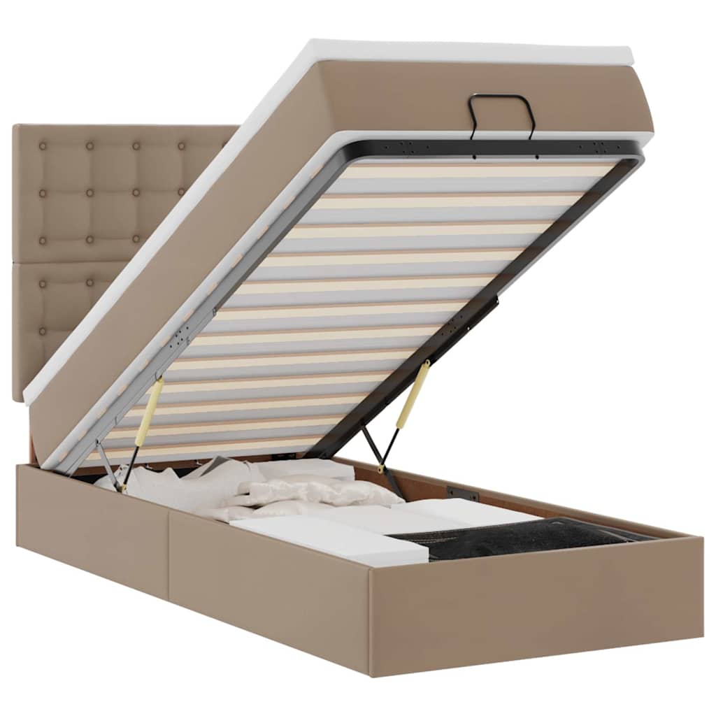 Cadru de pat otoman cu saltea Cappucino piele artificială GartenMobel Dekor