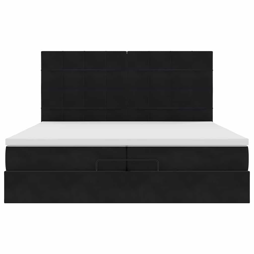 Cadru de pat otoman cu saltele, catifea neagră 200x200cm GartenMobel Dekor