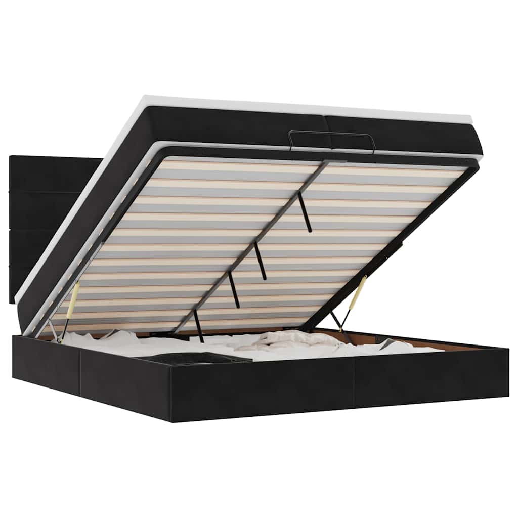 Cadru de pat otoman cu saltele, catifea neagră 200x200cm GartenMobel Dekor
