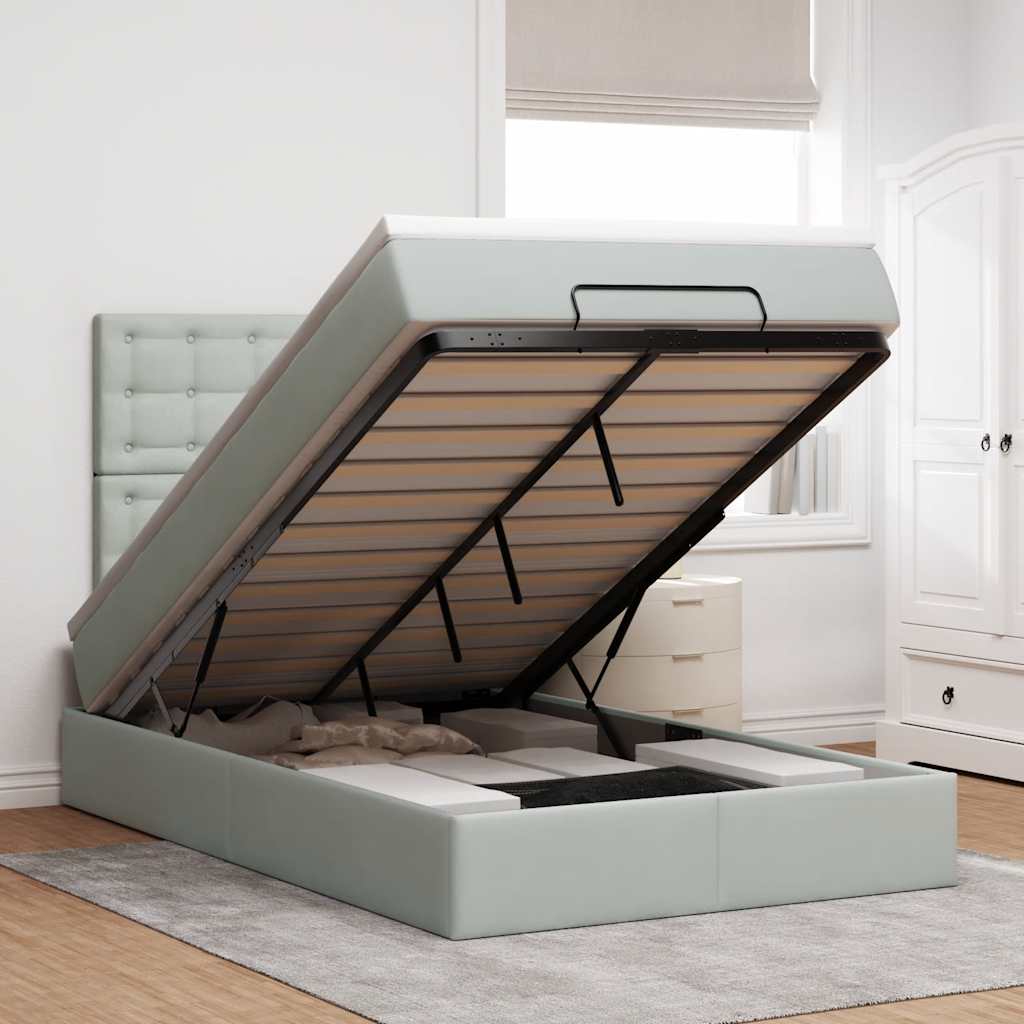 Cadru de pat otoman cu saltele Gri deschis 120x190cm catifea GartenMobel Dekor