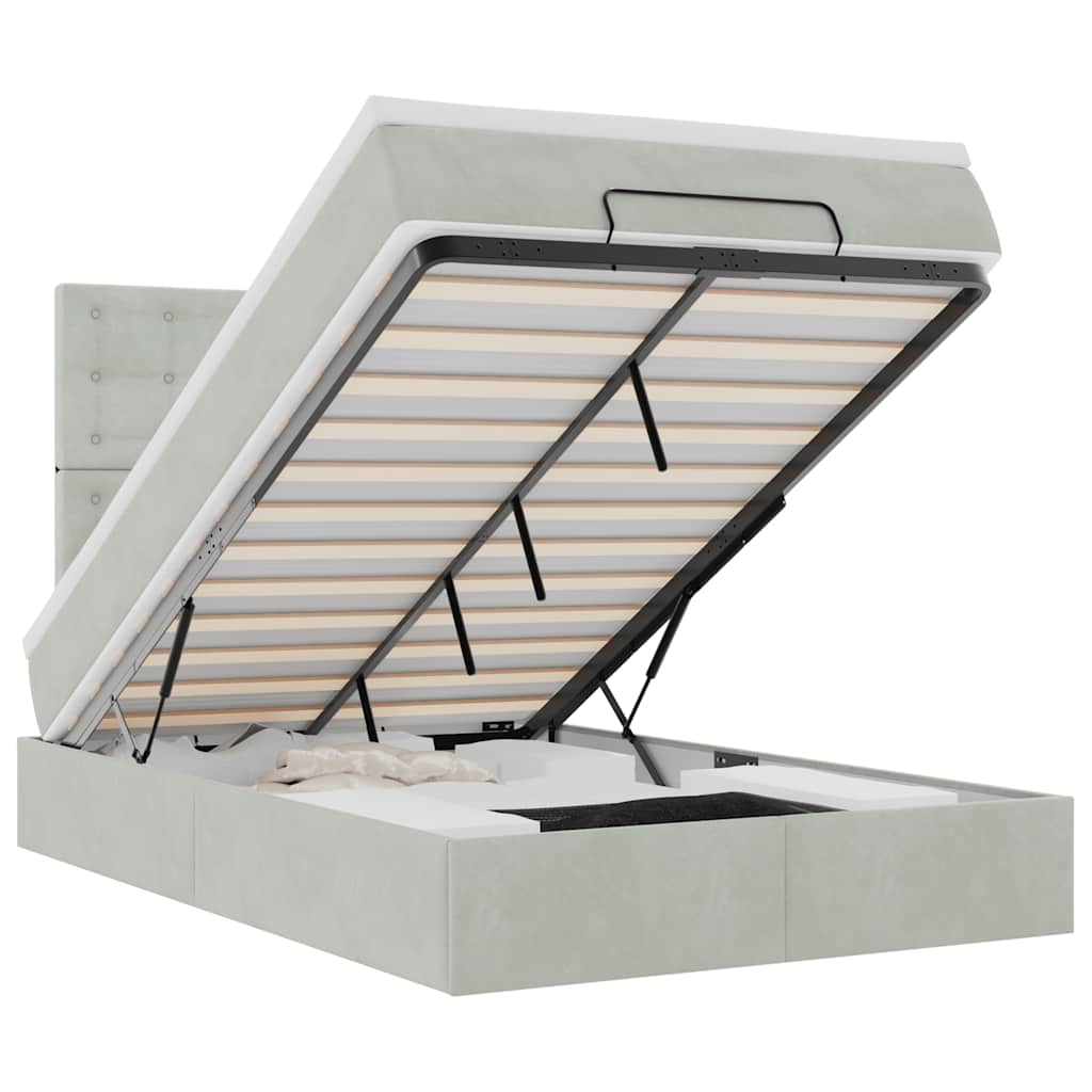 Cadru de pat otoman cu saltele Gri deschis 120x190cm catifea GartenMobel Dekor