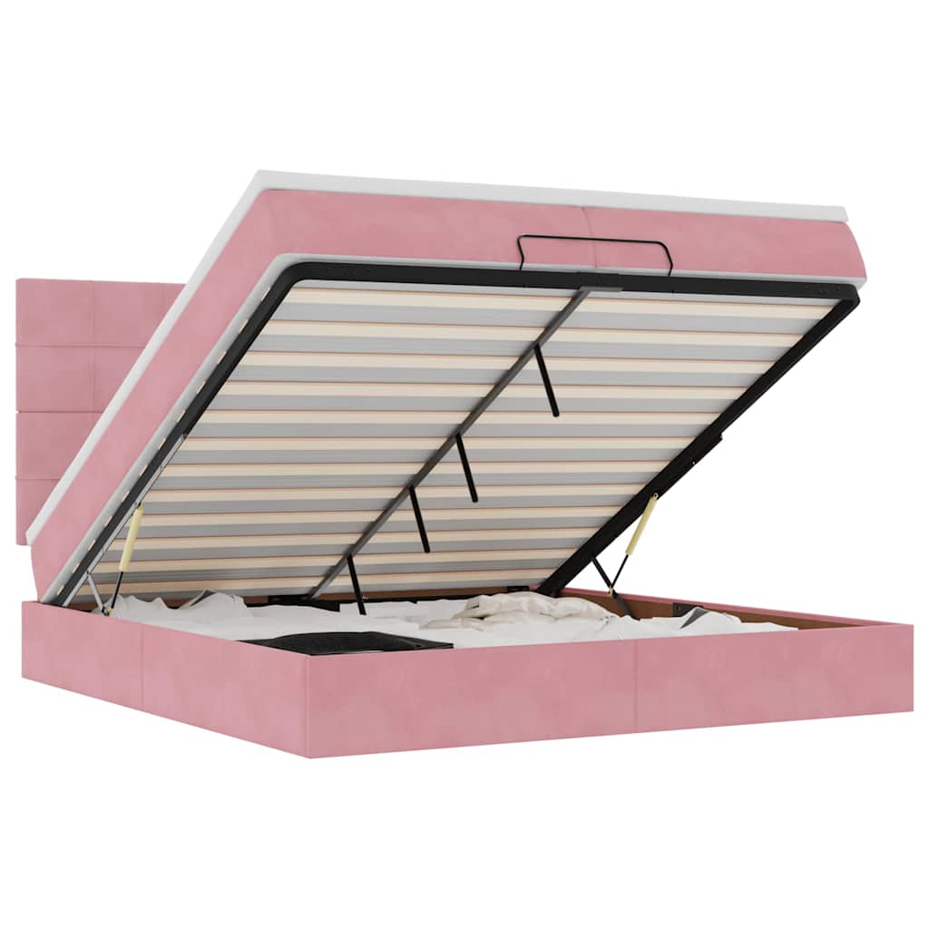 Cadru de pat otoman cu saltele Roz 200x200cm catifea GartenMobel Dekor