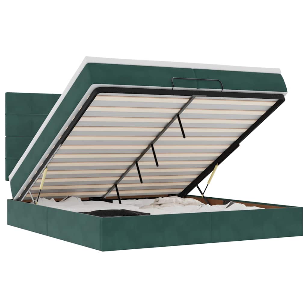 Cadru de pat otoman cu saltele Verde închis 200x200cm catifea GartenMobel Dekor