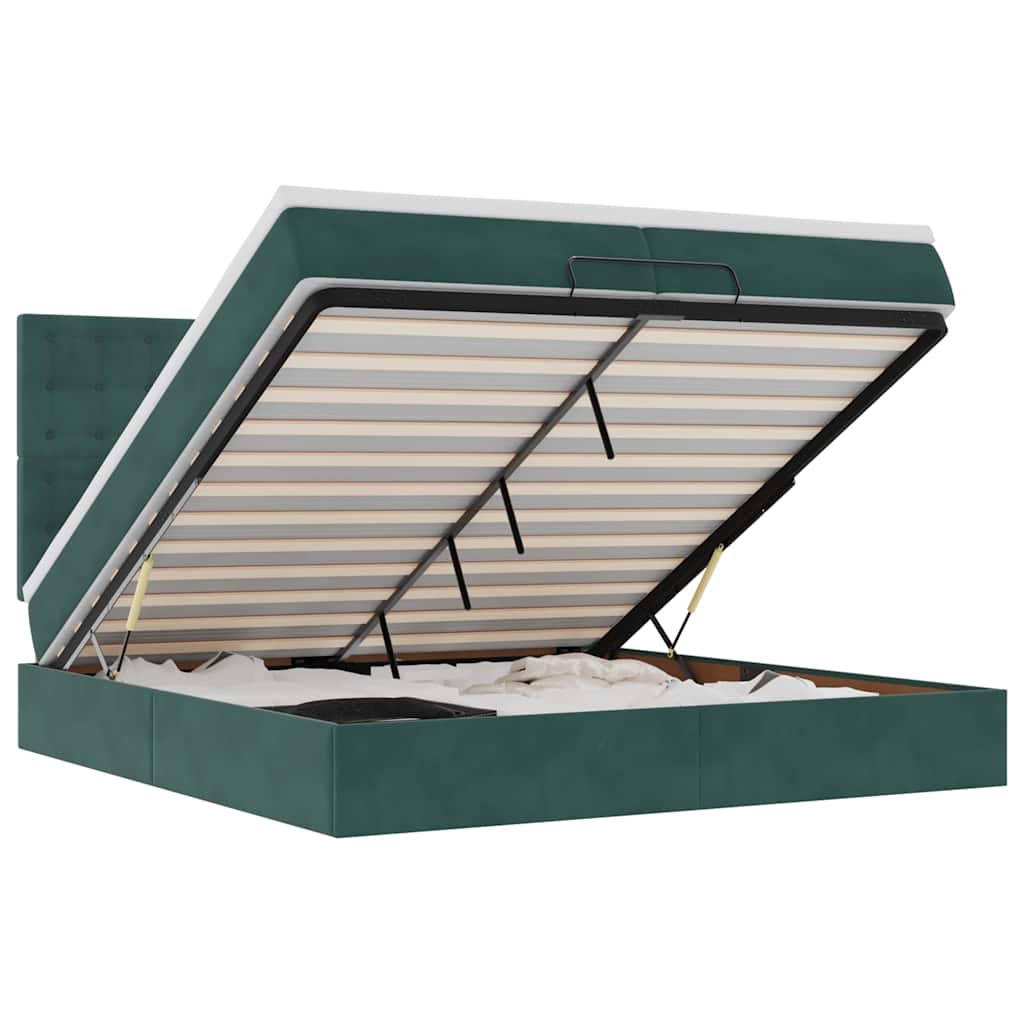 Cadru de pat otoman cu saltele Verde închis 200x200cm catifea GartenMobel Dekor