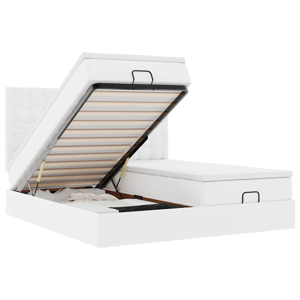 Cadru pat otoman cu saltele alb pur 200x200cm piele artificială GartenMobel Dekor