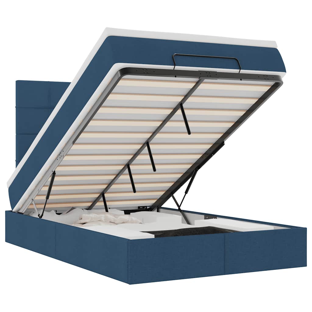 Cadru de pat otoman cu saltea 120x190 cm țesătură albastră GartenMobel Dekor