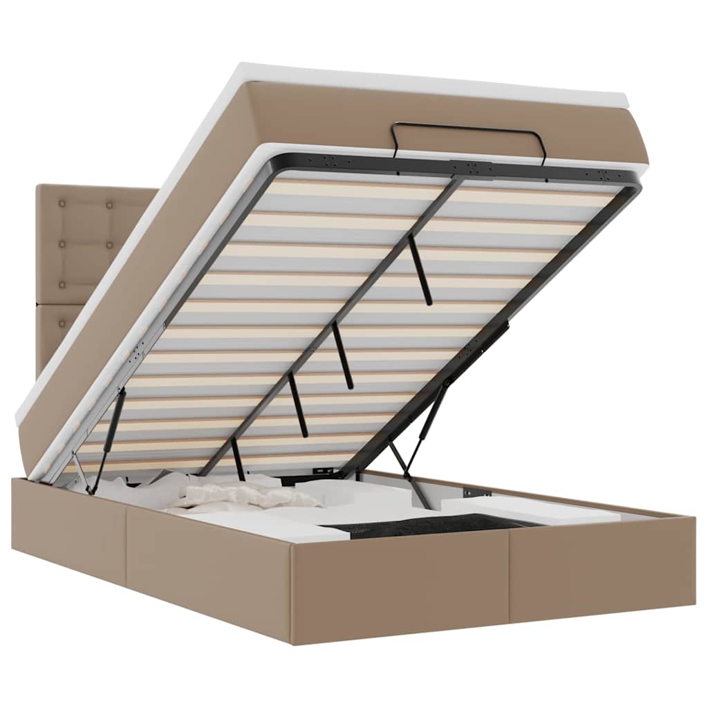 Cadru de pat otoman cu saltea Cappucino piele artificială GartenMobel Dekor