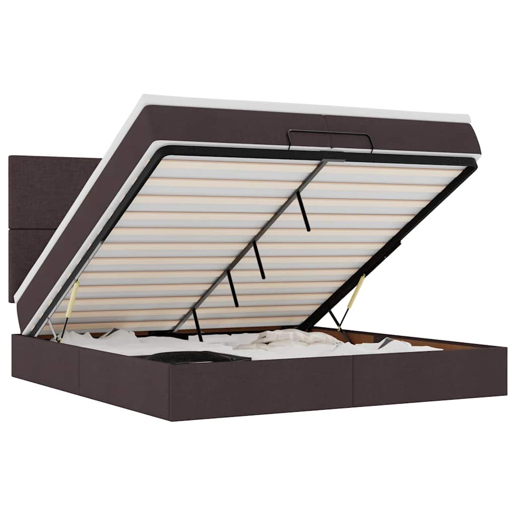 Cadru de pat otoman cu saltele țesătură maro închis 200x200cm GartenMobel Dekor