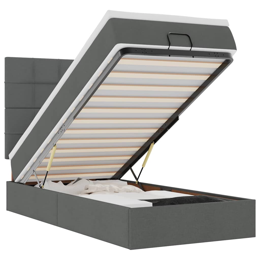 Cadru de pat otoman cu saltele Gri închis 90x190cm țesătură GartenMobel Dekor