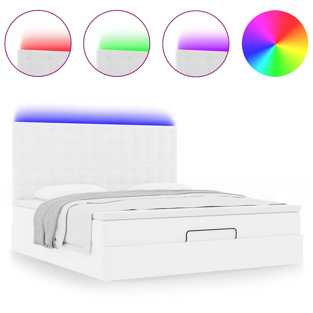 Cadru de pat otoman cu saltele alb 180x200cm piele artificială GartenMobel Dekor