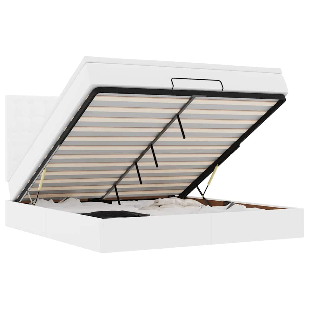 Cadru de pat otoman cu saltele alb 180x200cm piele artificială GartenMobel Dekor