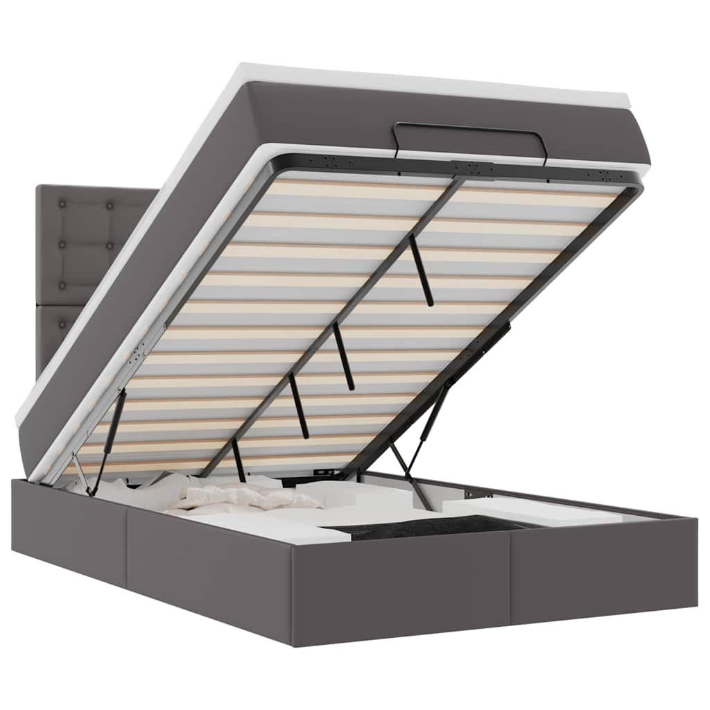 Cadru pat otoman cu saltea gri 120x190 cm piele artificială GartenMobel Dekor