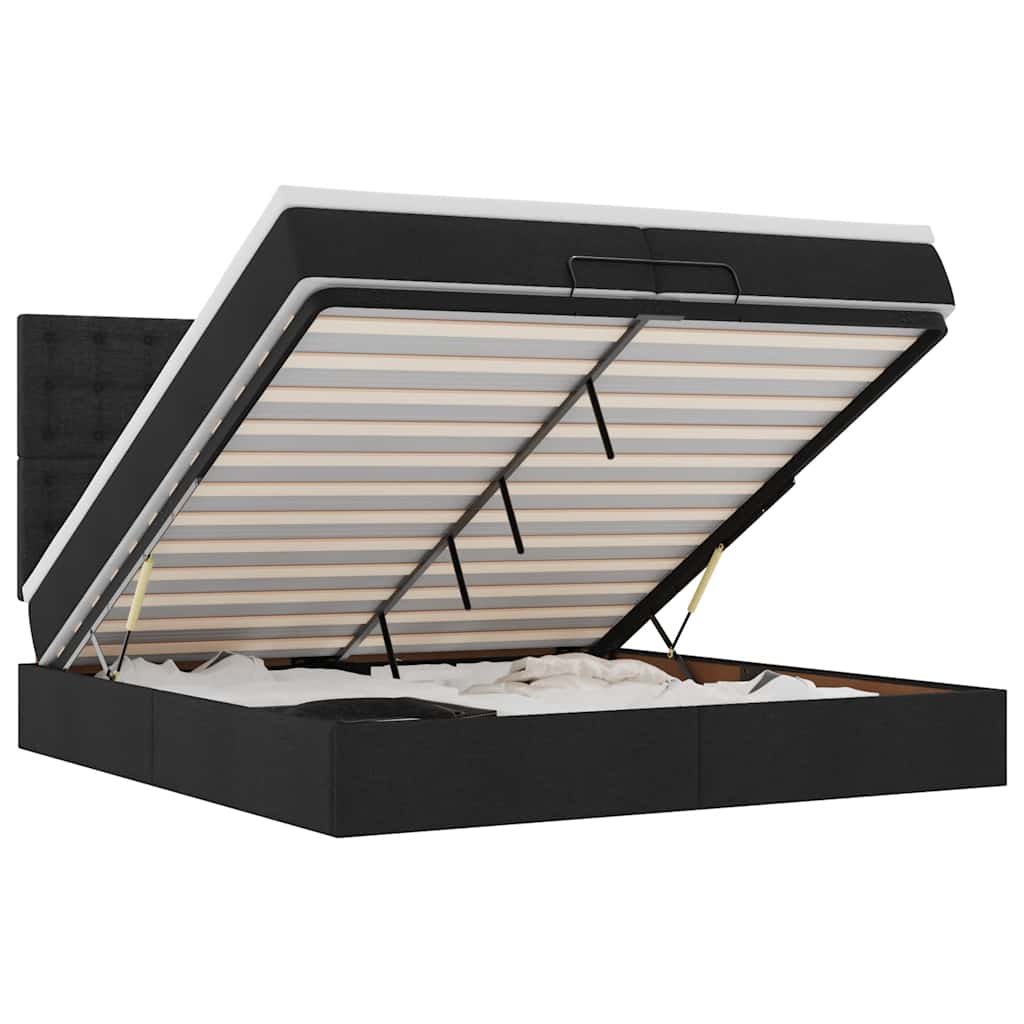 Cadru de pat otoman cu saltele, țesătură neagră 200x200cm GartenMobel Dekor