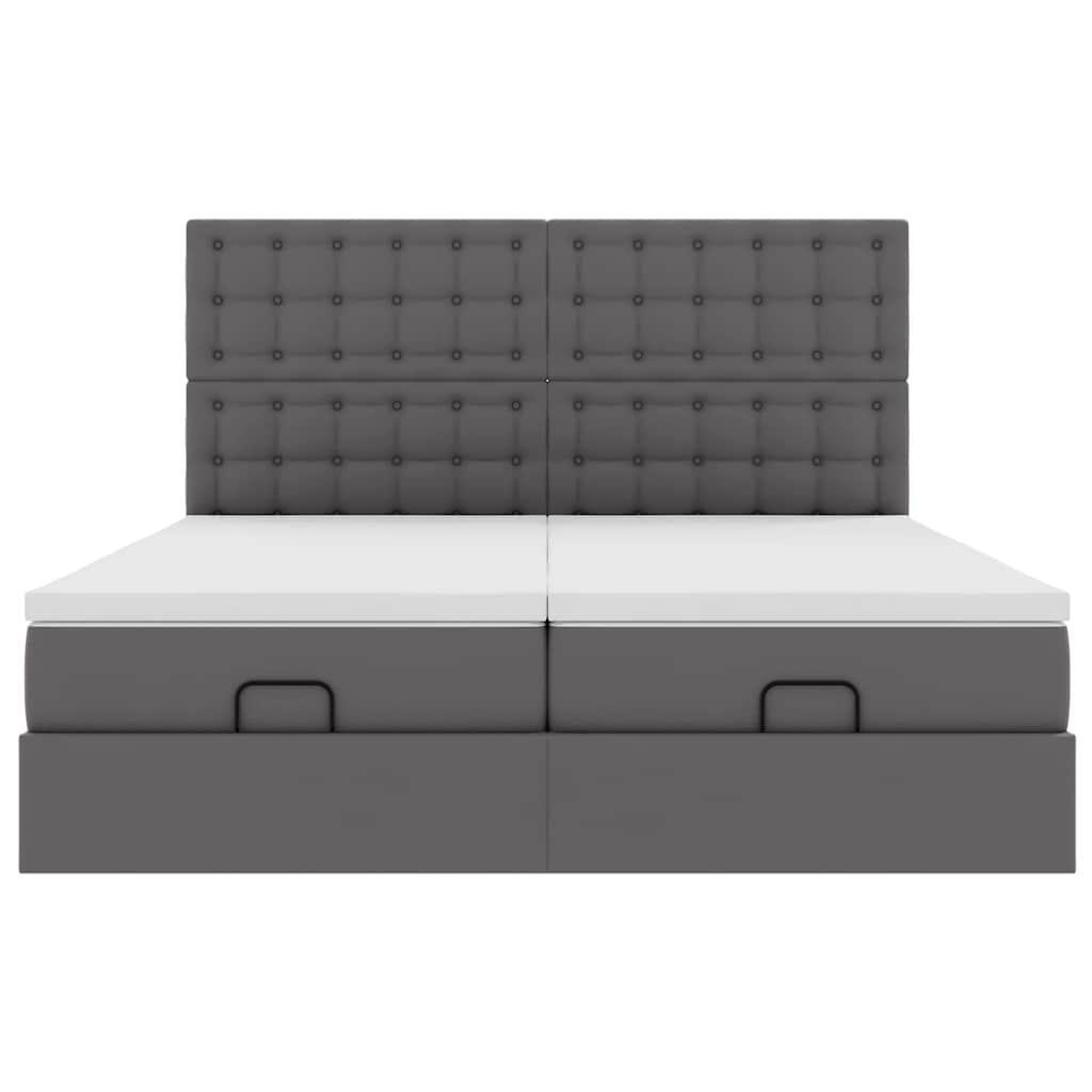 Cadru de pat otoman cu saltele Gri 200x200cm piele artificială GartenMobel Dekor