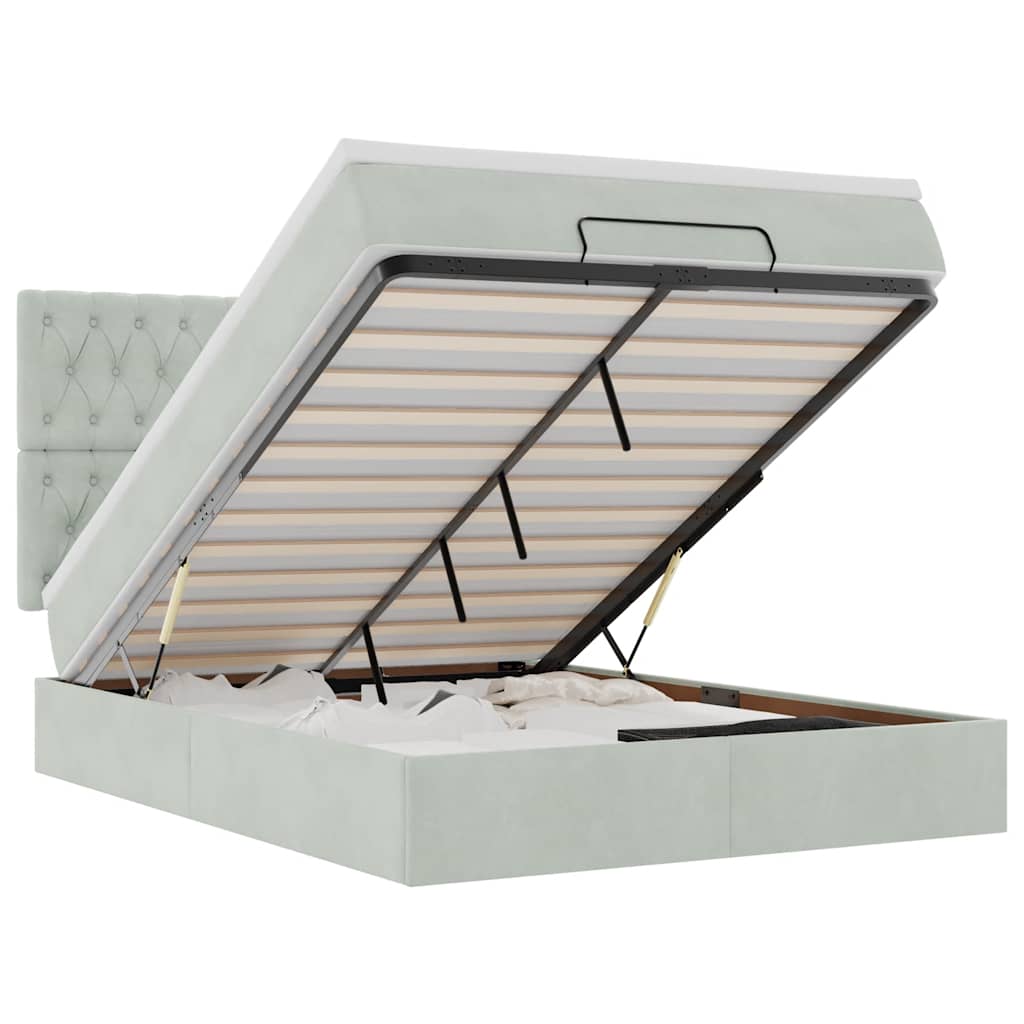 Cadru de pat otoman cu saltele Gri deschis 140x190cm catifea GartenMobel Dekor