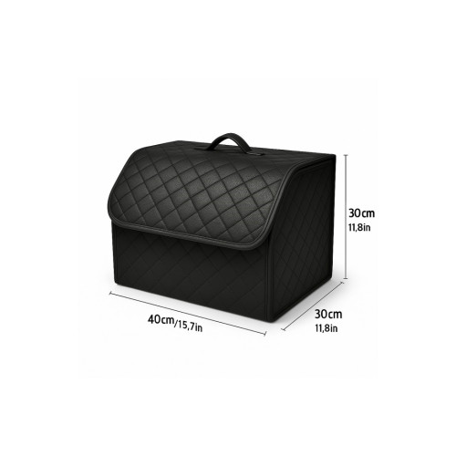 Organizator portbagaj auto Premium din piele ecologica negru cu cusatura neagra 40x30x30 cm Cod: RAZ453 Automotive TrustedCars