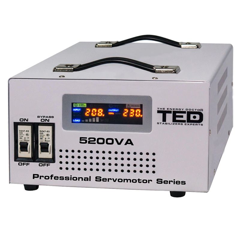 Stabilizator Tensiune Automat Servomotor 5000VA/ 3000W TED Protectie Supratensiune, Subtensiune, Timp Delay Selectabil, Transformator Toroidal SafetyGuard Surveillance