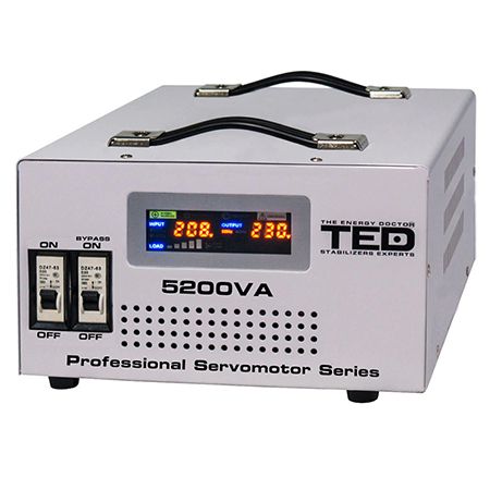 Stabilizator Tensiune Automat Servomotor 5000VA/ 3000W TED Protectie Supratensiune, Subtensiune, Timp Delay Selectabil, Transformator Toroidal SafetyGuard Surveillance