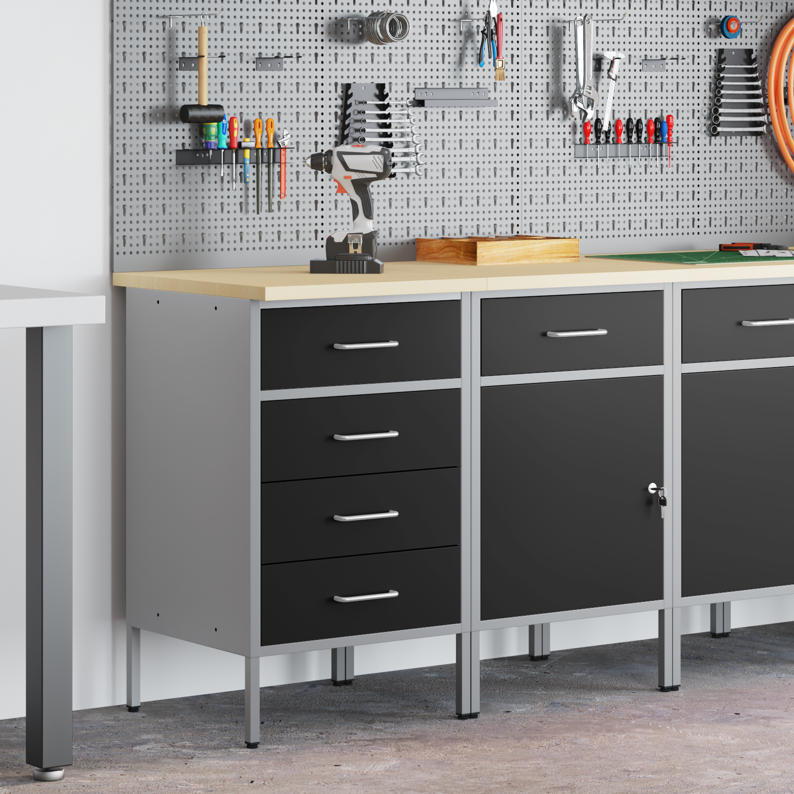 Dulap de lucru cu sertar 2 pcs Negru și Gri 100 x 55 x 85 cm GartenMobel Dekor