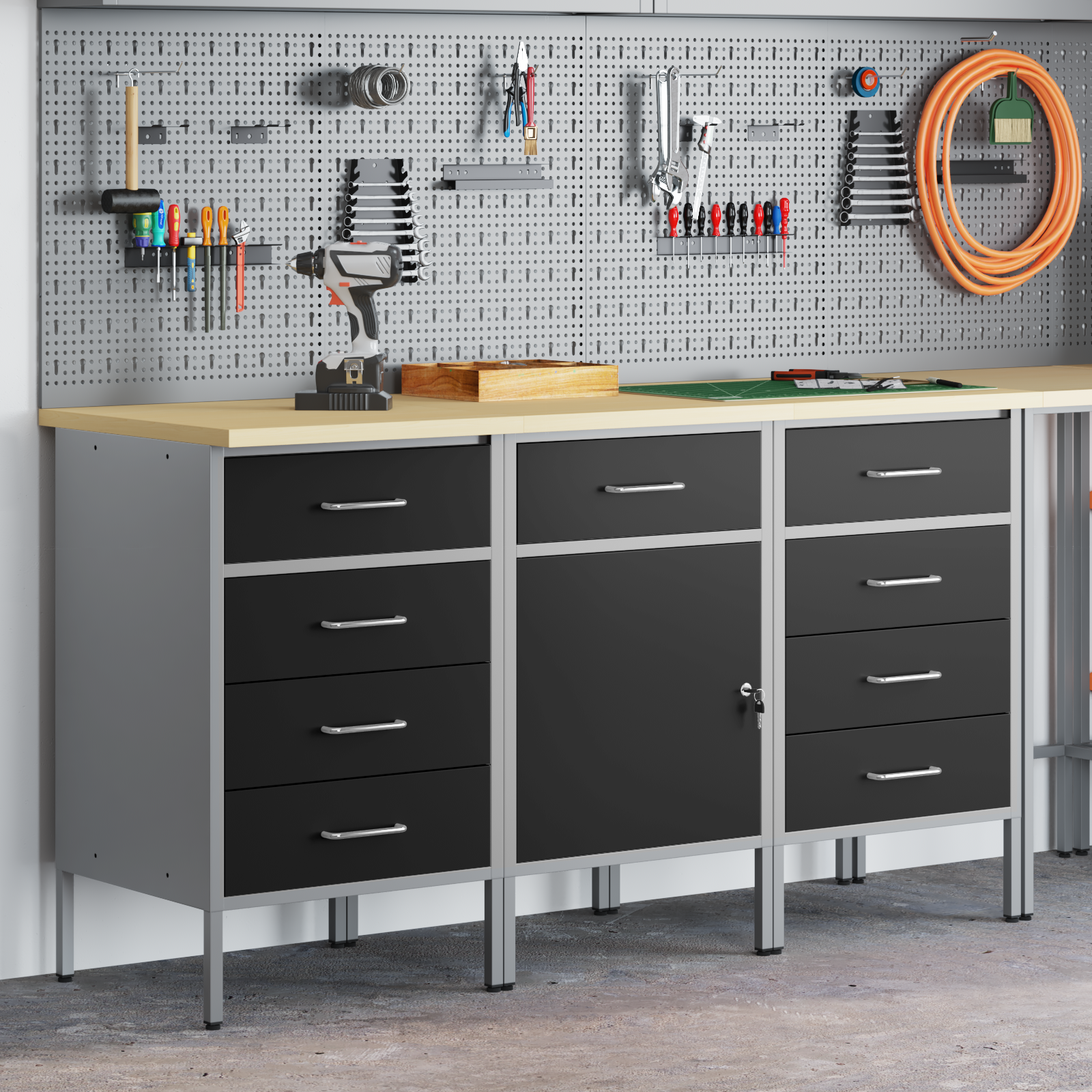 Dulap de lucru cu sertar 3 pcs Negru și Gri 150 x 55 x 85 cm GartenMobel Dekor