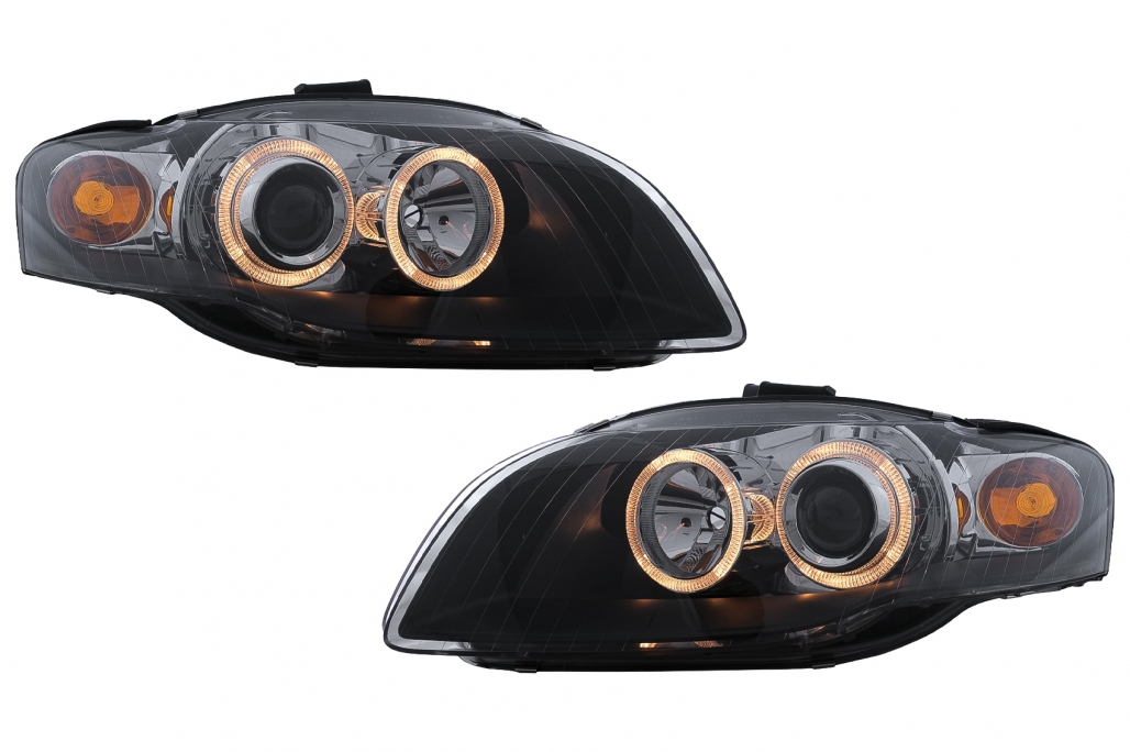 Faruri compatibile cu Audi A4 B7 (11.2004-03.2008) Angel Eyes Negru Performance AutoTuning