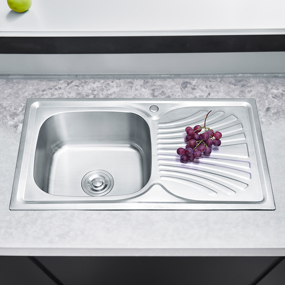 Leziter Chiuvetă Boli pătrată cu o singură cuvă cu picurare din oțel inoxidabil Mobalis Homvera