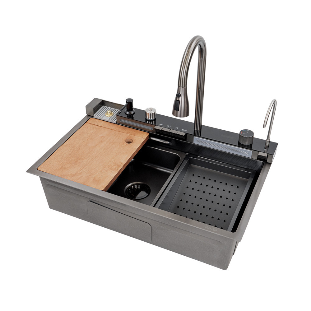 Leziter Chiuvetă multifuncțională Catania din oțel inoxidabil cu baterie digitală Mobalis Homvera