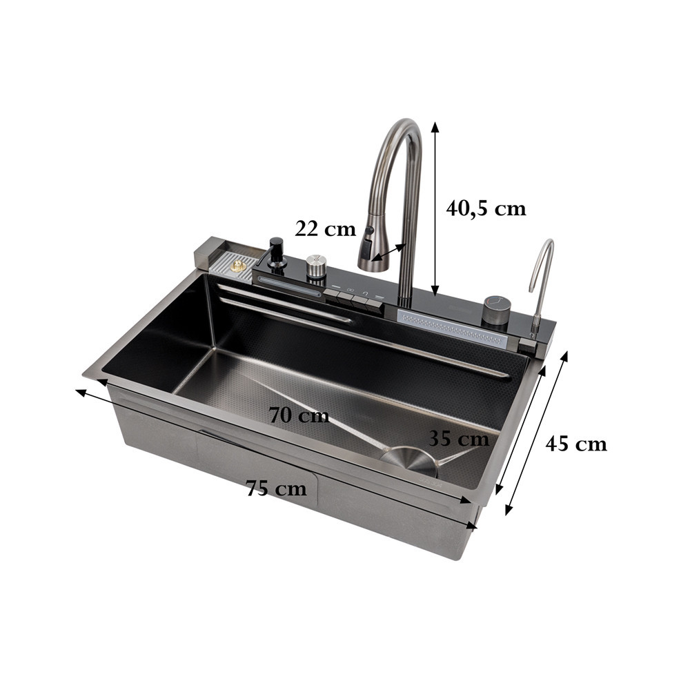 Leziter Chiuvetă multifuncțională Catania din oțel inoxidabil cu baterie digitală Mobalis Homvera