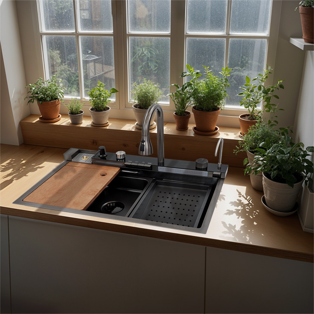 Leziter Chiuvetă multifuncțională Catania din oțel inoxidabil cu baterie digitală Mobalis Homvera