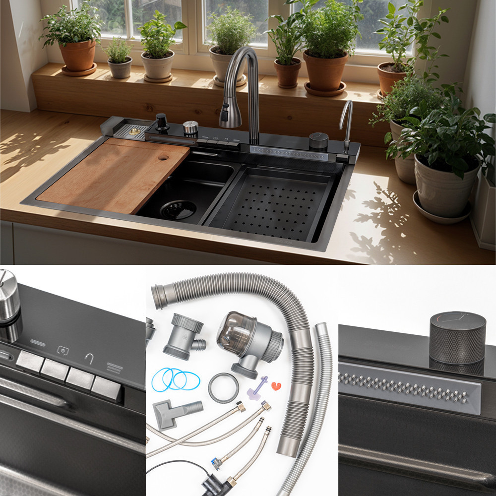 Leziter Chiuvetă multifuncțională Catania din oțel inoxidabil cu baterie digitală Mobalis Homvera