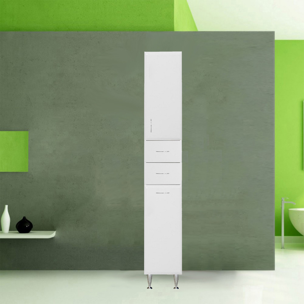 Leziter Dulap înalt Bianca Plus 30 cu 1 ușă, 2 sertare, suport pentru rufe, alb lucios, dreapta Mobalis Homvera